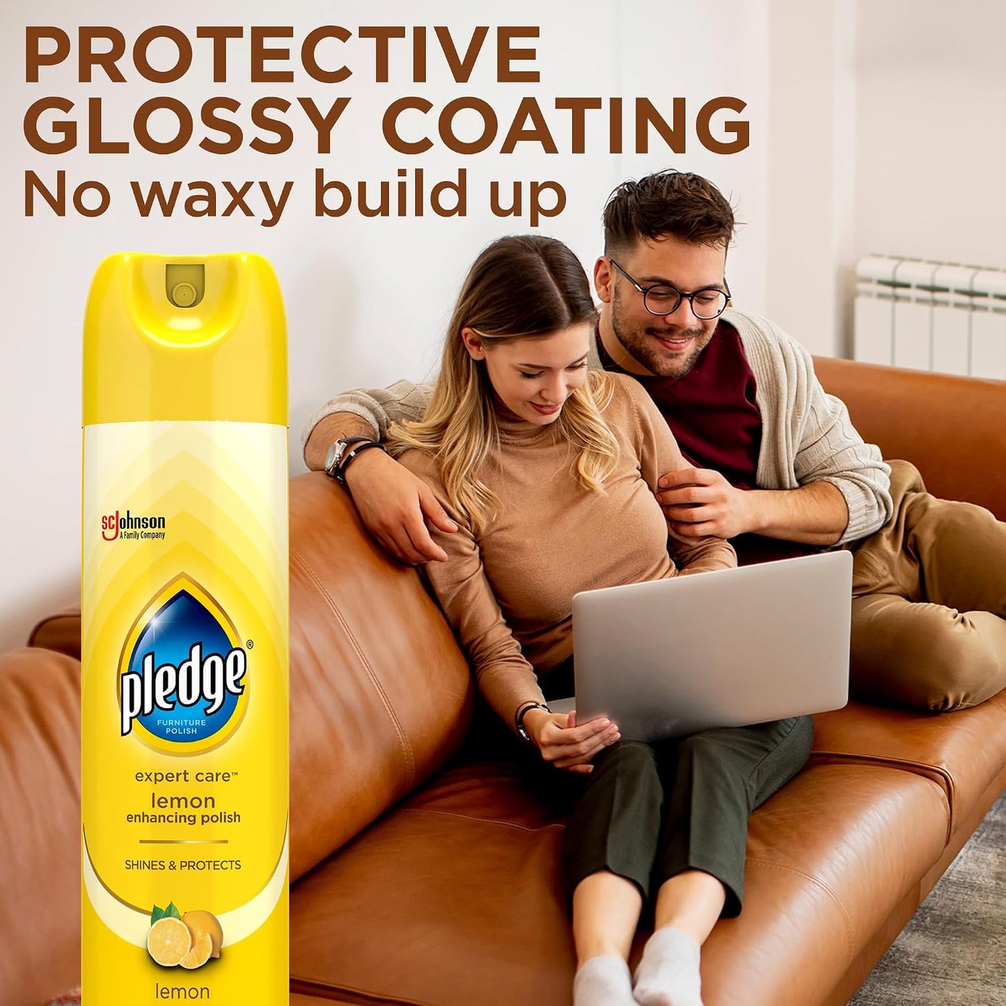 Pledge Enhancing Polish Spray, Wood Furniture & Stainless Steel Polish, Remove Dust and Fingerprints, Fast Shine and Protect, Prevent Scratches & Knicks - Lemon Scent, 9.7oz