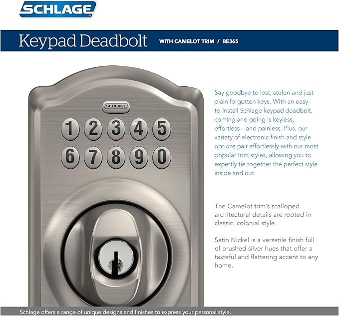 SCHLAGE BE365 CAM 622 Keypad Electronic Deadbolt, Matte Black - Image 8