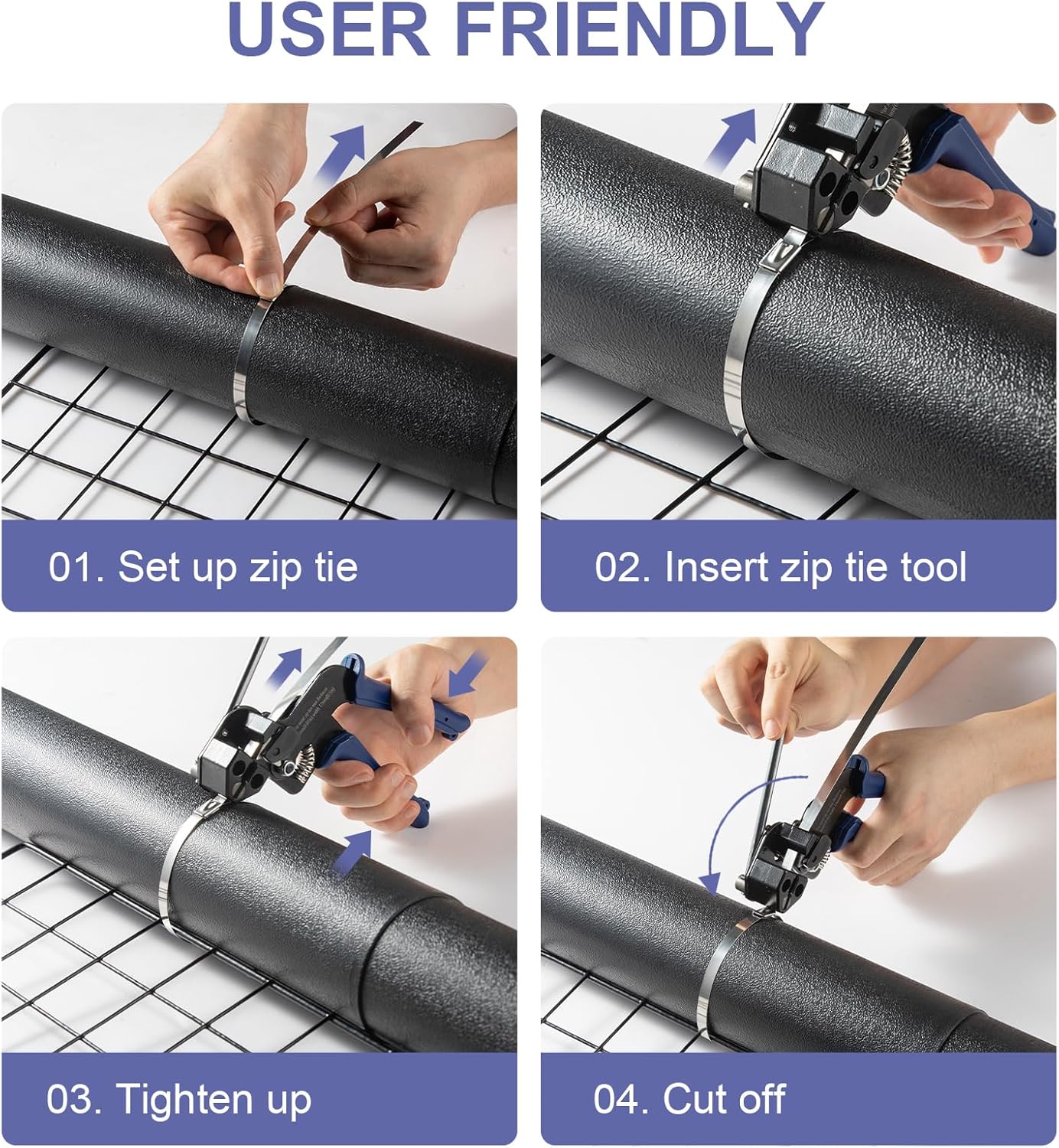 Metal Zip Ties Cutter, Stainless Steel Cable Tie Gun with Tensioning Installation Cutting Tool for Self-Locking Stainless Zip Ties with Free Zip Tie Release Tool, Dual-Hand Operation
