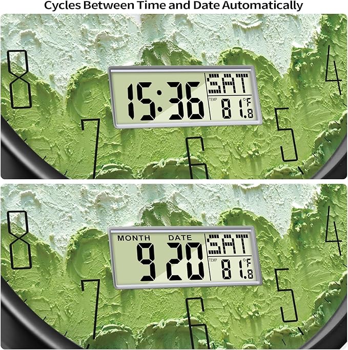 SCOAGE Modern Wall Clock with Temperature Green Forest Large Display - Image 4