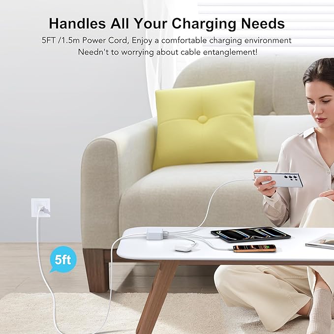 USB C Fast Charger, 100W GaN 6 Port Type USB C Charging Station Hub Block Cube - Image 8