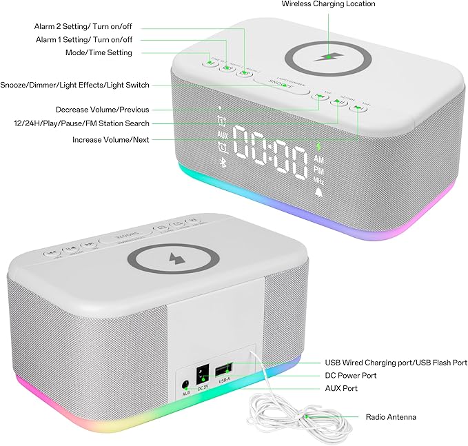 Bluetooth Alarm Clock Radio Bedroom, Digital Dual Alarm Clock Bedroom - Image 8