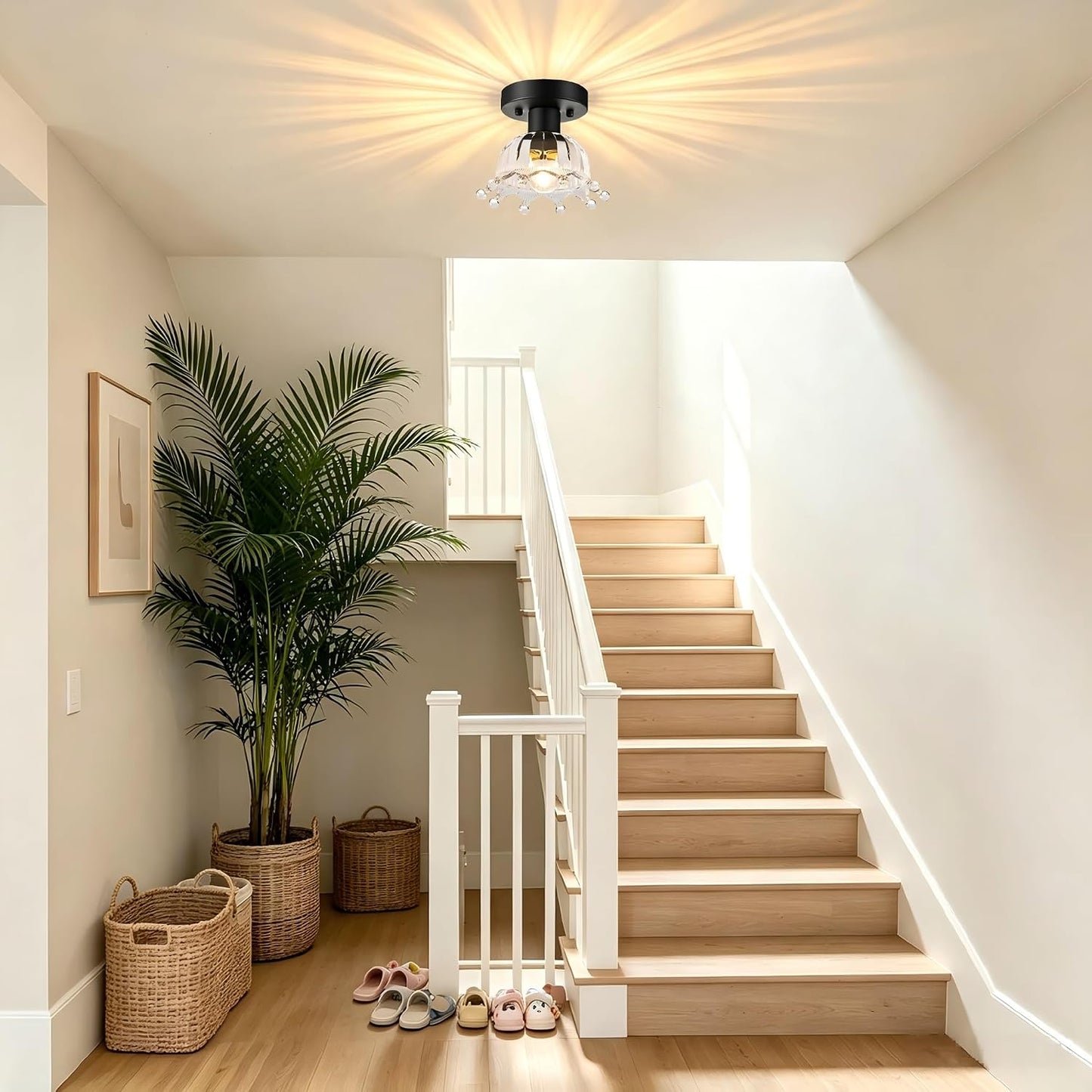 Mid-Century Modern Ceiling Light, 2 Pack Hallway Light Fixtures | Black Semi Flush Mount Ceiling Light, Small Hallway Light Fixtures for Kitchen, Foyer, Entryway, Laundry Room E26