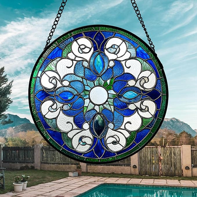 DASTOLL Stained Glass Window Hanging, Boho Style Sun Catchers Diamond Glass - Image 3