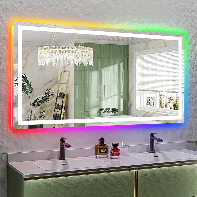 YEELAIT 68x36 Inch RGB LED Bathroom Mirror Front Light and RGB Backlit Lighted by YEELAIT