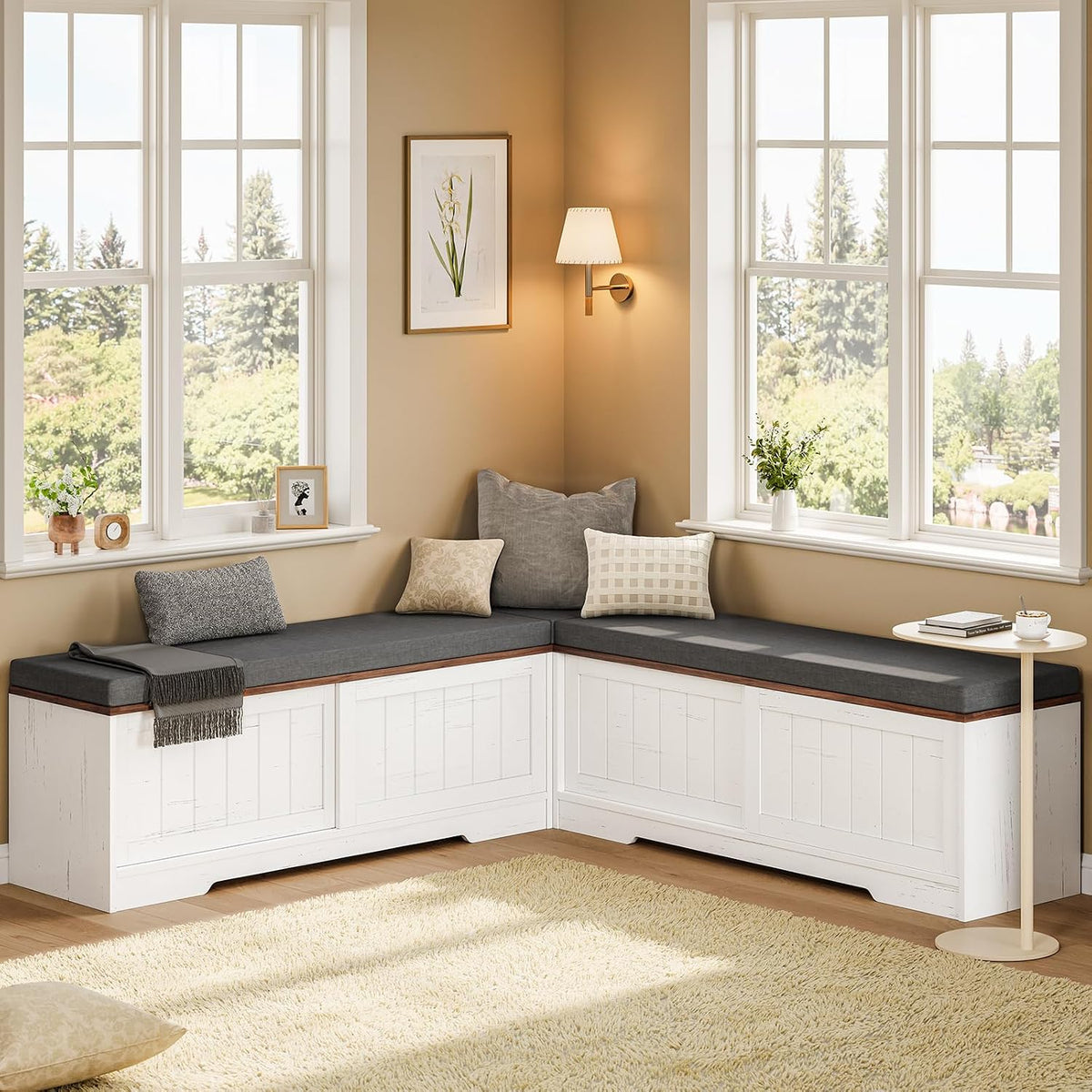uposoja farmhouse l shaped breakfast nook bench, white-brown, main product view
