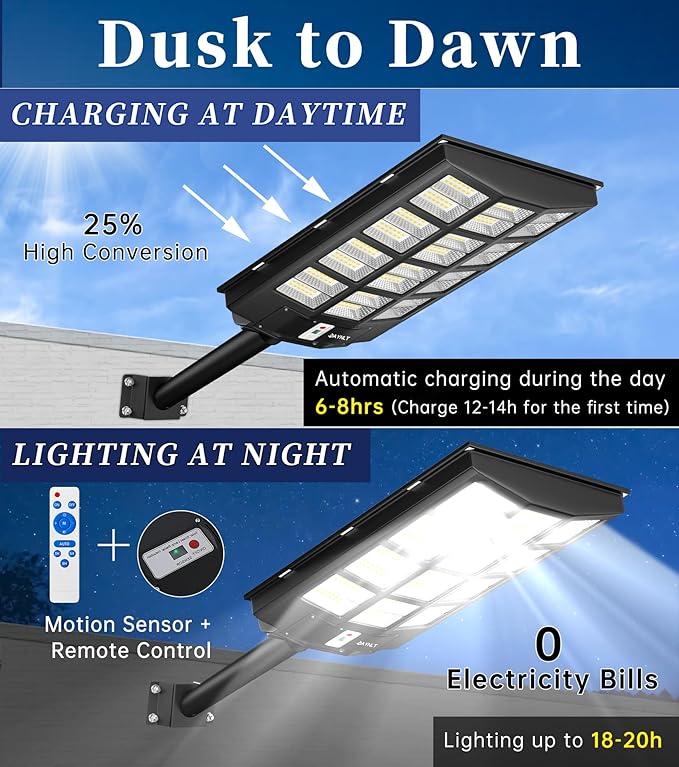 JAYNLT Y-6800W Solar Street Lights Outdoor, 600000LM 6500K Powerful Parking Lot - Image 3