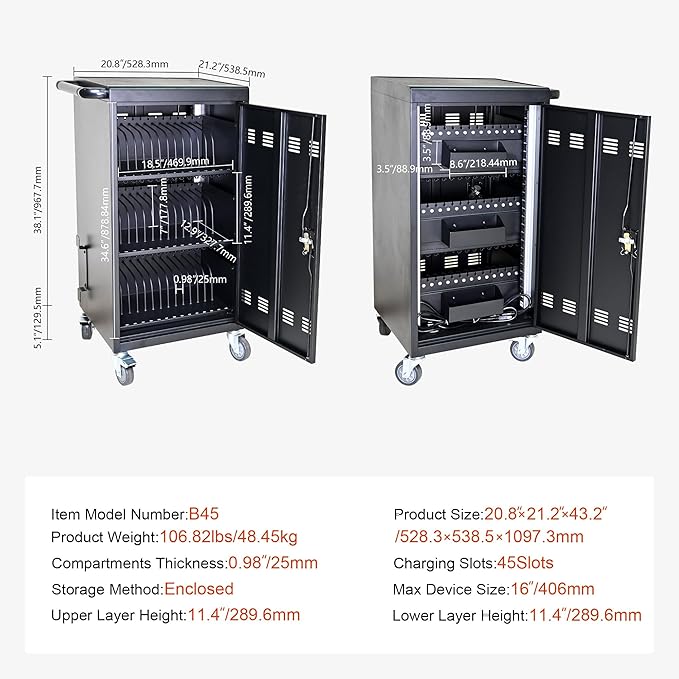 Aokleo Laptop Charging Cart, 45 Devices Tablet Storage Carts - Image 3