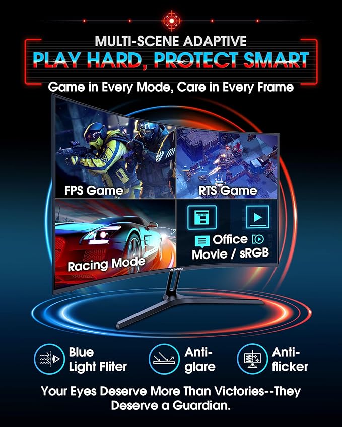 SANSUI 27 Inch Curved 240Hz Gaming Monitor FHD 1080P, 1500R Curve Computer - Image 8