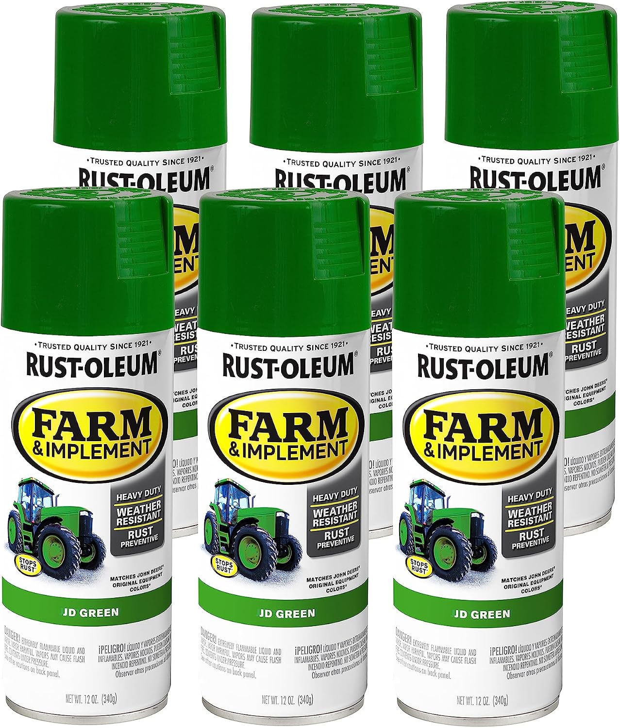 Rust-Oleum Farm & Implement JD Green Spray Paint | Tractor Touch Up Paint, Equipment Restoration, Fade Resistant Color, Fast Dry Formula, Farm Equipment Finish, 12 oz