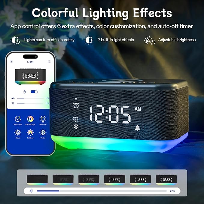 Bluetooth Alarm Clock Radio Bedroom, Digital Dual Alarm Clock Bedroom, Matte - Image 6