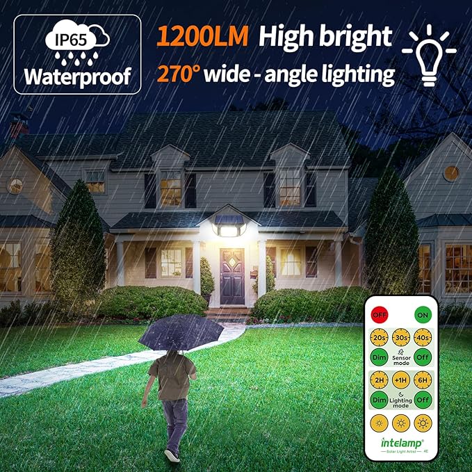 intelamp Solar Flood Lights Outdoor Waterproof, 6000mAh 1200LM Solar Powered - Image 2