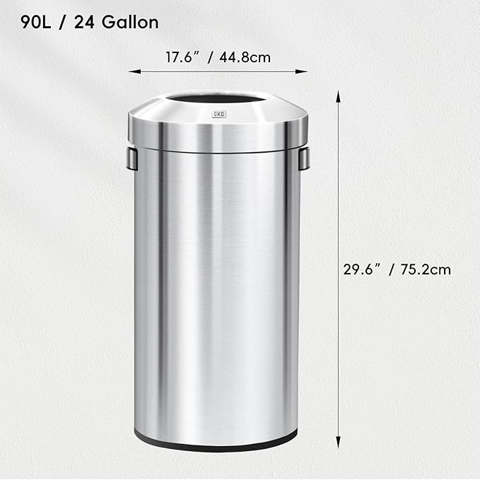 EKO Urban 24 Gallon Round Stainless Steel Open Top Waste Bin, Tall Commercial - Image 4
