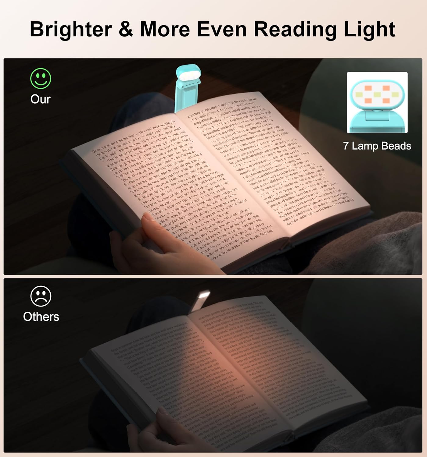 Gritin Reading Light, Rechargeable Book Light for Reading in Bed | Eye Caring 3 Color Temperatures, 5-Level Dimmable Brightness, Long Lasting, Compact Size Clip on Book Lamp for Bookworms-Blue
