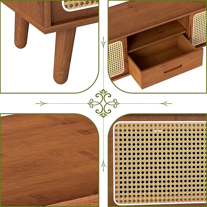 HollyHOME Bamboo TV Stand with Storage - Image 4