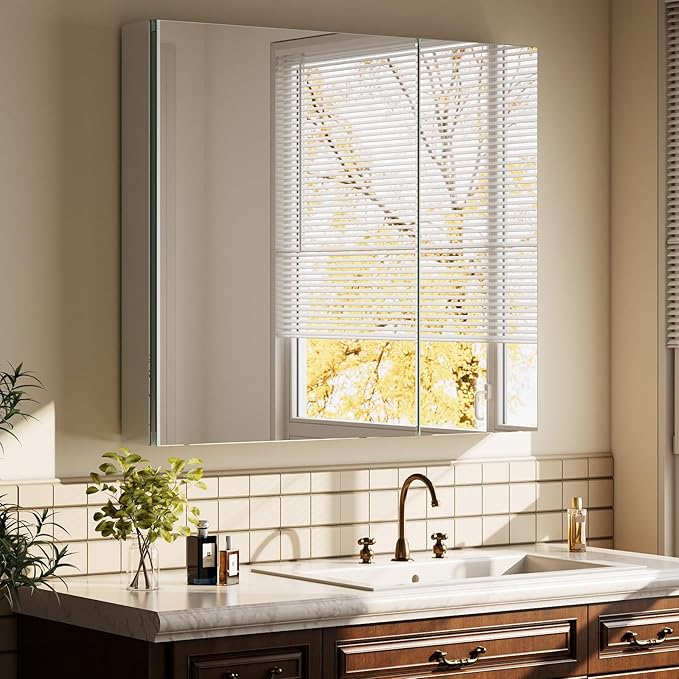 Bathroom Medicine Cabinet with Mirror, 30 Inch x 26 Inch Bathroom Mirror by Unknown