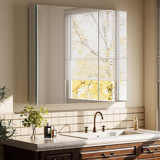Bathroom Medicine Cabinet with Mirror, 30 Inch x 26 Inch Bathroom Mirror by Unknown