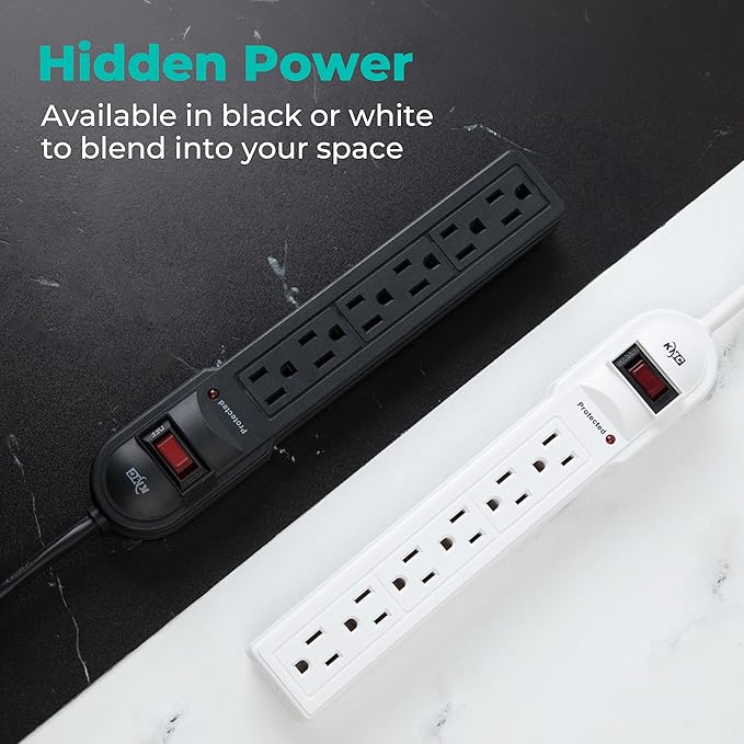 KMC 6-Outlet Surge Protector Power Strip 2-Pack, 900 Joules, 4-Foot Extension - Image 5