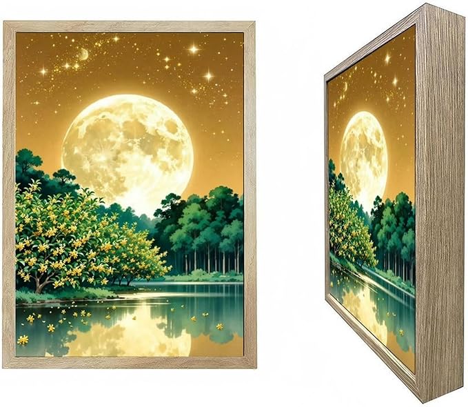 URVIP LED Glowing Photo Frame, 3D Starry-Sky Blue Moon Wall Art, 9x12 Inches by URVIP