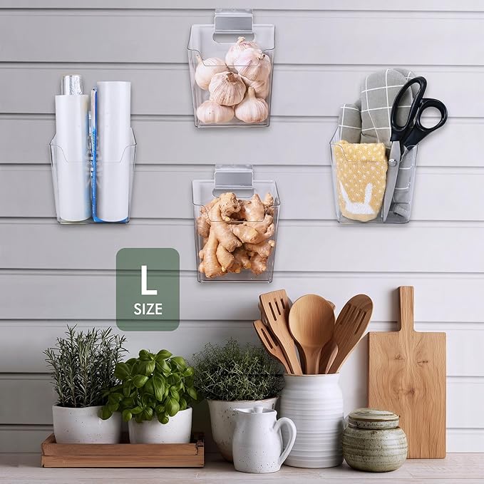 Clear Slatwall Bins, 4 Pack Slat Wall Accessories Cups Hooks Assemble Set Fit - Image 6