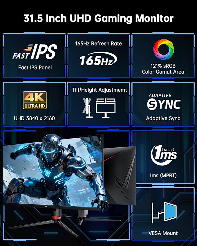 KTC 32 Inch 4K Gaming Monitor, 165Hz UHD Fast IPS Screen, Adaptive Sync - Image 2