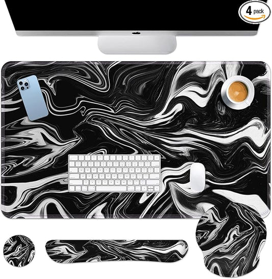 Britimes Black White Marble Keyboard Mouse Pad Set 4in1 Large Mousepad+Keyboard by Britimes