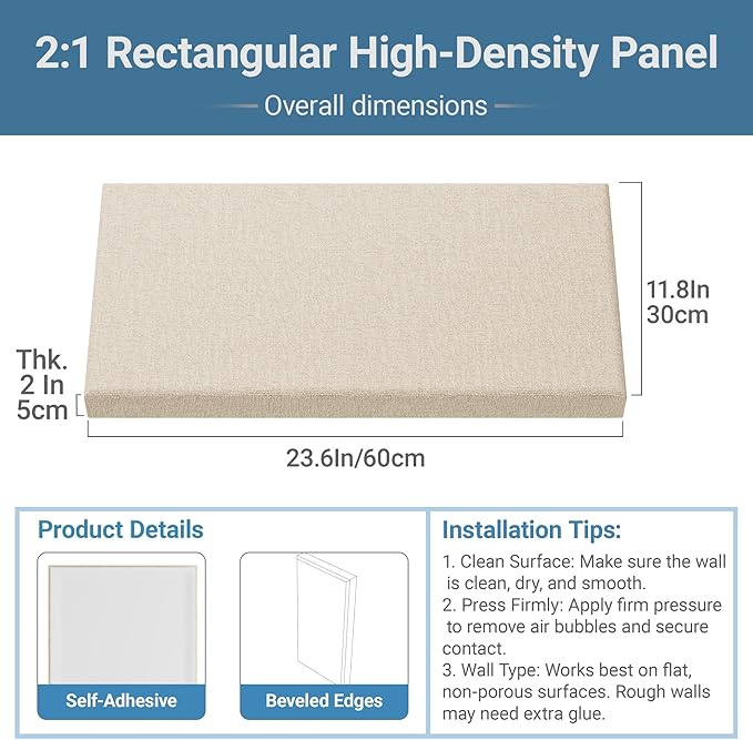 4 Pack High-Density Core with Fabric Cover Acoustic Panels – 24×12×2 In - Image 2