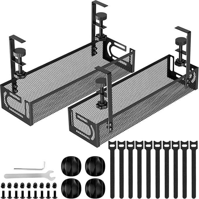 Cable Management, 2 Pack Cable Management Under Desk No Drill, Metal Cord by Unknown