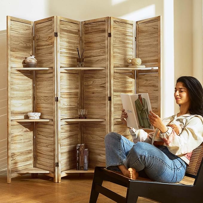 Partition Room Dividers, Folding Wood Privacy Screen by Svimi