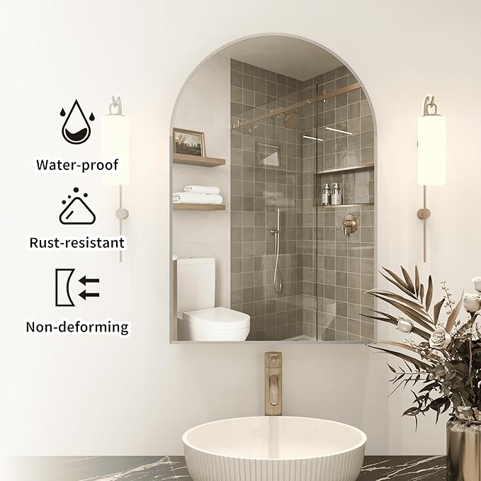 24x36 Inch Arch Bathroom Mirror Medicine, Brushed Silver Wall Mounted Bathroom - Image 6