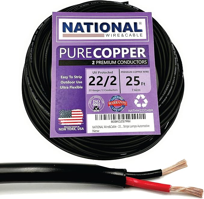NATIONAL Wire & Cable – 22 AWG 2-Conductor Premium Copper Wire, 25 ft, Stranded by NATIONALWireCable