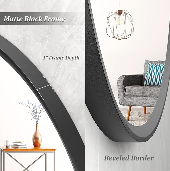 20 Inch Matte Black Round Mirror, Round Bathroom Vanity Mirror wilth Metal Frame - Image 2