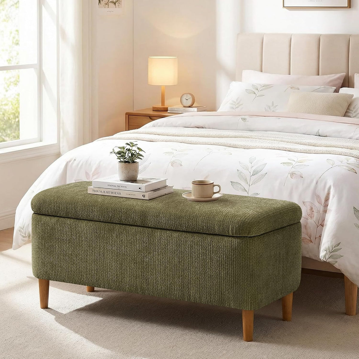 39.4" ottoman with storage upholstered storage bench for shown in use