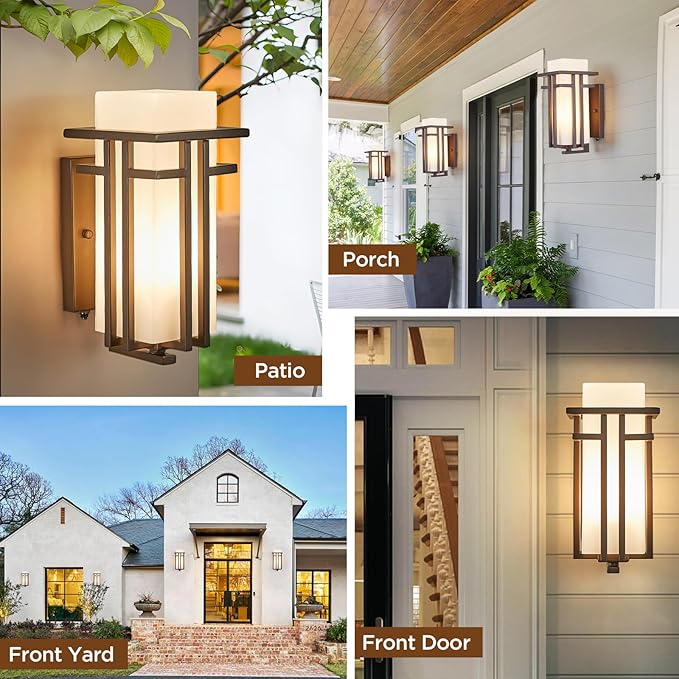EERU Oil Rubbed Bronze Porch Light Dusk to Dawn Outdoor Sconce Matte Brown Wall - Image 6