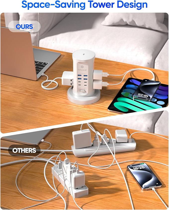 Power Strip Tower, kakyanill Surge Protector Tower 9 AC Outlets 8 USB, 6 Ft - Image 5