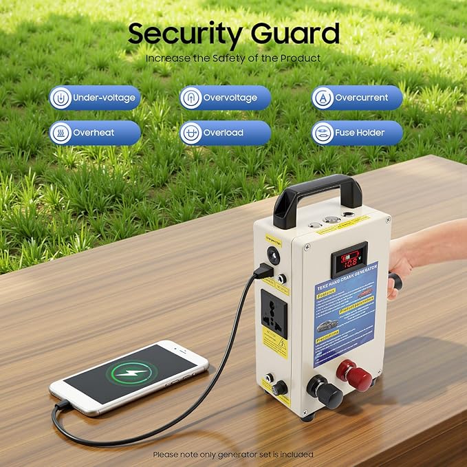 Hand Crank Generator & Portable Power Station, 150W 110V Manual Emergency - Image 2