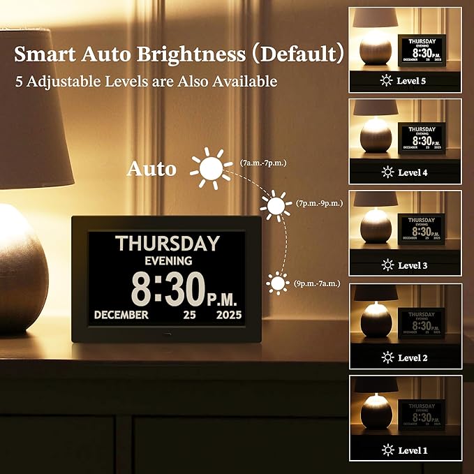 10.1'' Extra Large Digital Clock, 1280*800p HD Display, Dementia Clock - Image 5