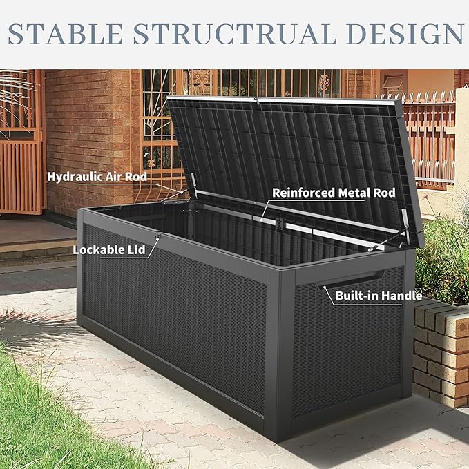 NUNU LAB 300 Gallon Outdoor Storage Box, Resin Large Sturdy Deck Box, Backyard - Image 9