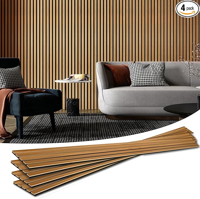Art3d 4-Pack 94.5 x 7.9 inch Acoustic Wood Slat Wall Panels by Art3d