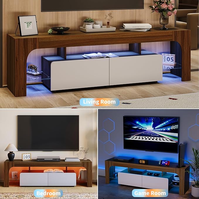 IDEALHOUSE LED TV Stand for 55 to 75 Inch TV, Walnut Entertainment Center - Image 4