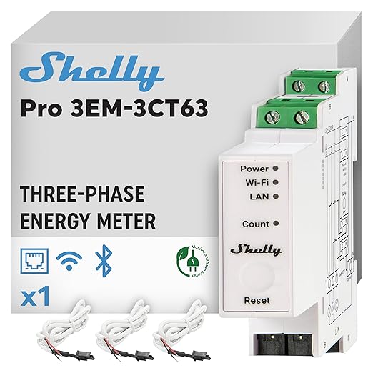 Shelly Pro 3EM 3CT 63 | Wi-Fi & LAN 3-Phase Professional Smart Energy Meter | by Shelly
