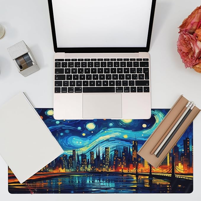 Eflxamz Desk Pad, City Starry Night Desk Mat, Abstract Oil Painting Large - Image 7