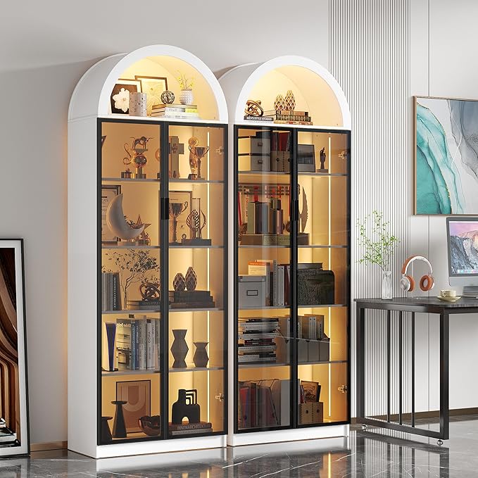 Dystler Display Cabinet with Doors and Adjustable Shelves, 6 Tier Bookcase - Image 8