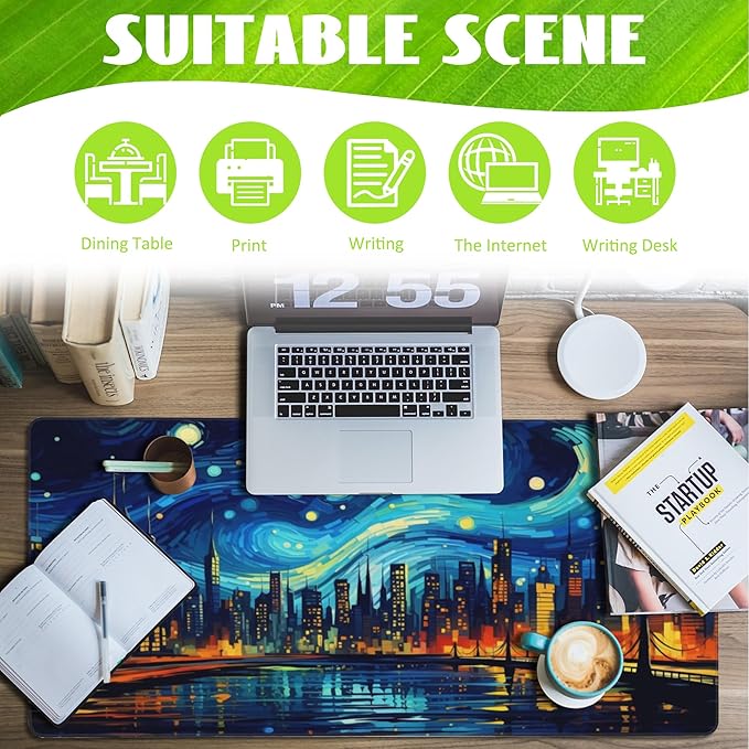 Eflxamz Desk Pad, City Starry Night Desk Mat, Abstract Oil Painting Large - Image 3