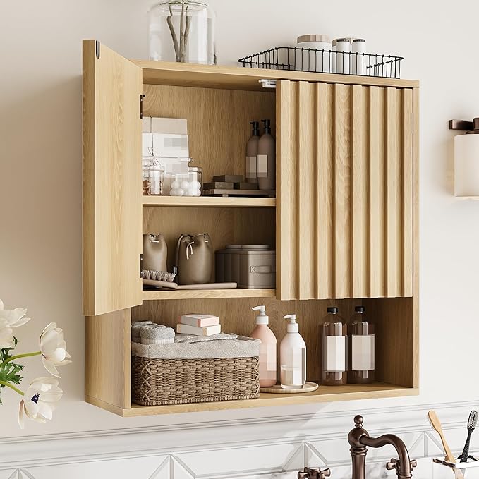 Smuxee Fluted Bathroom Cabinet Wall Mounted, Wooden Medicine Cabinet by Smuxee
