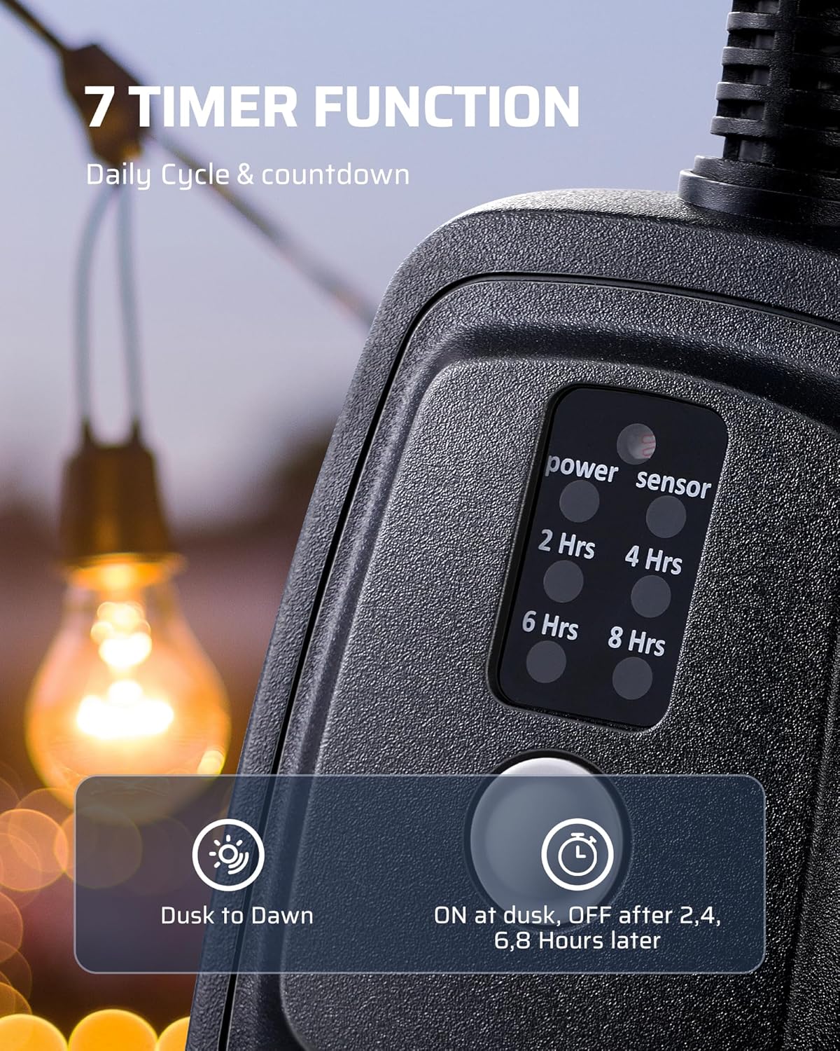 DEWENWILS Outdoor Timer for Lights,100FT Remote Control with 2 Outlets | 2/4/6/8H Countdown, 125V 15A 1/2HP, Outdoor Timer Outlet Waterproof for String Lights, Pump, Sprinkler, Fountain, UL Listed