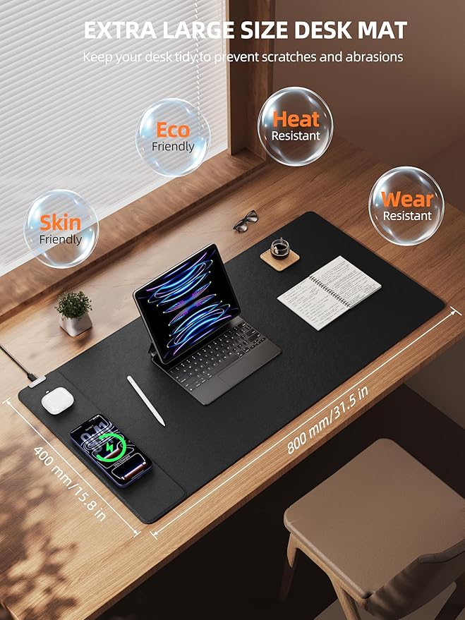 TopMade Mouse Pad with 15W Wireless Charging, XXL Large Leather Desk Mat - Image 4