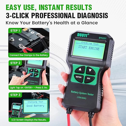 DUOYI DY221 Car Battery Tester, 12V 24V Digital Automotive Alternator Meter - Image 3