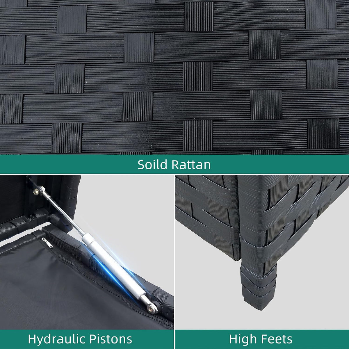 yitahome 260 gallon wicker deck box showing dimensions