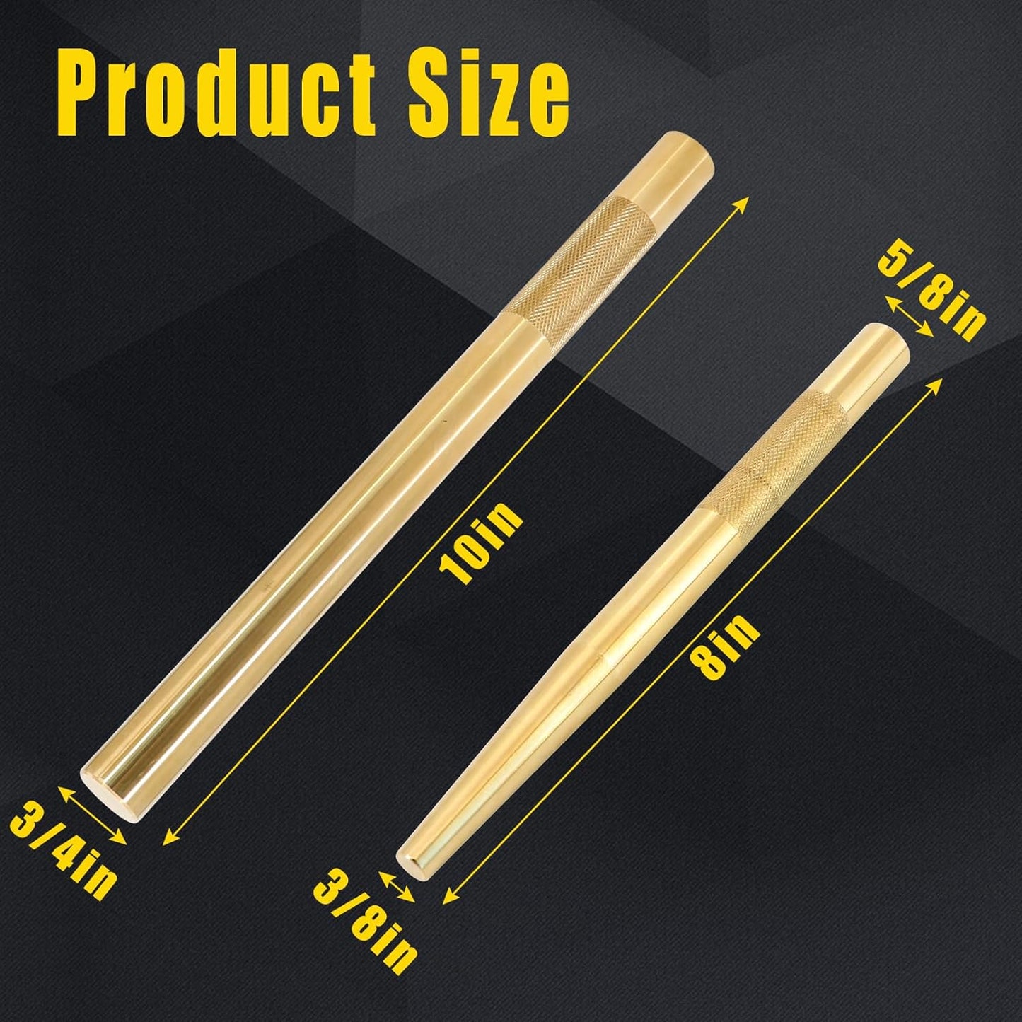 2 Pcs Brass Drift Pin Punch Set Hand Tool Punches 3/8in to 5/8in, 3/4in Mechanic’s Non-Marring Chisel Punches